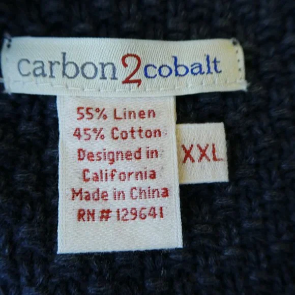 Carbon2Cobalt Stavanger Full Zip 3D Cable Cardigan Nordic Fisherman Linen Cotton